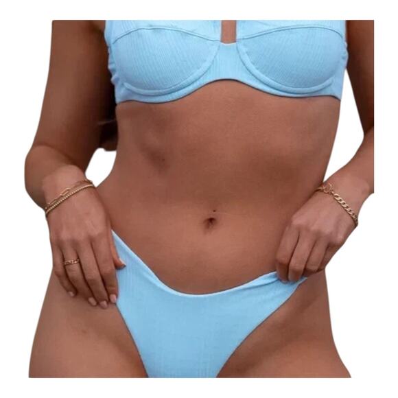 L Space Cabana Bitsy Cut Blue Rib Bikini Bottom Stretch Women's Size Small NWT - Picture 11 of 11